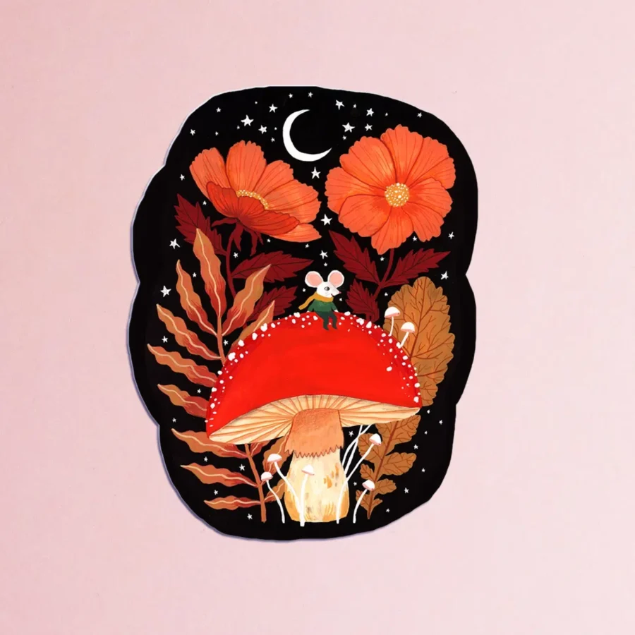 Sticker Mouse On A Mushroom